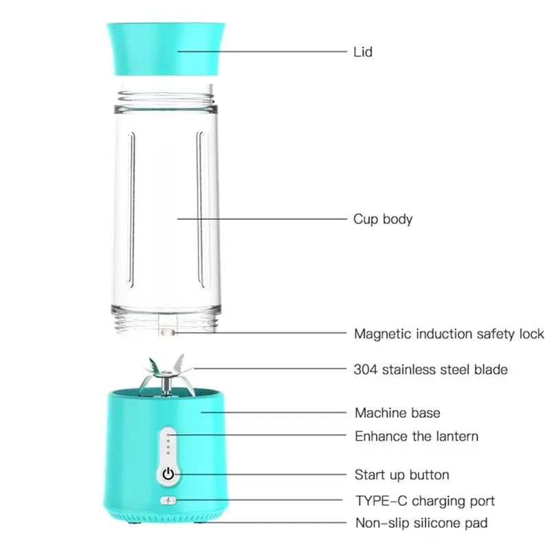 AT52 portable electric mixer, portable fruit mini mixer with 6 blades, rechargeable juice cup via USB, 500ML-A
