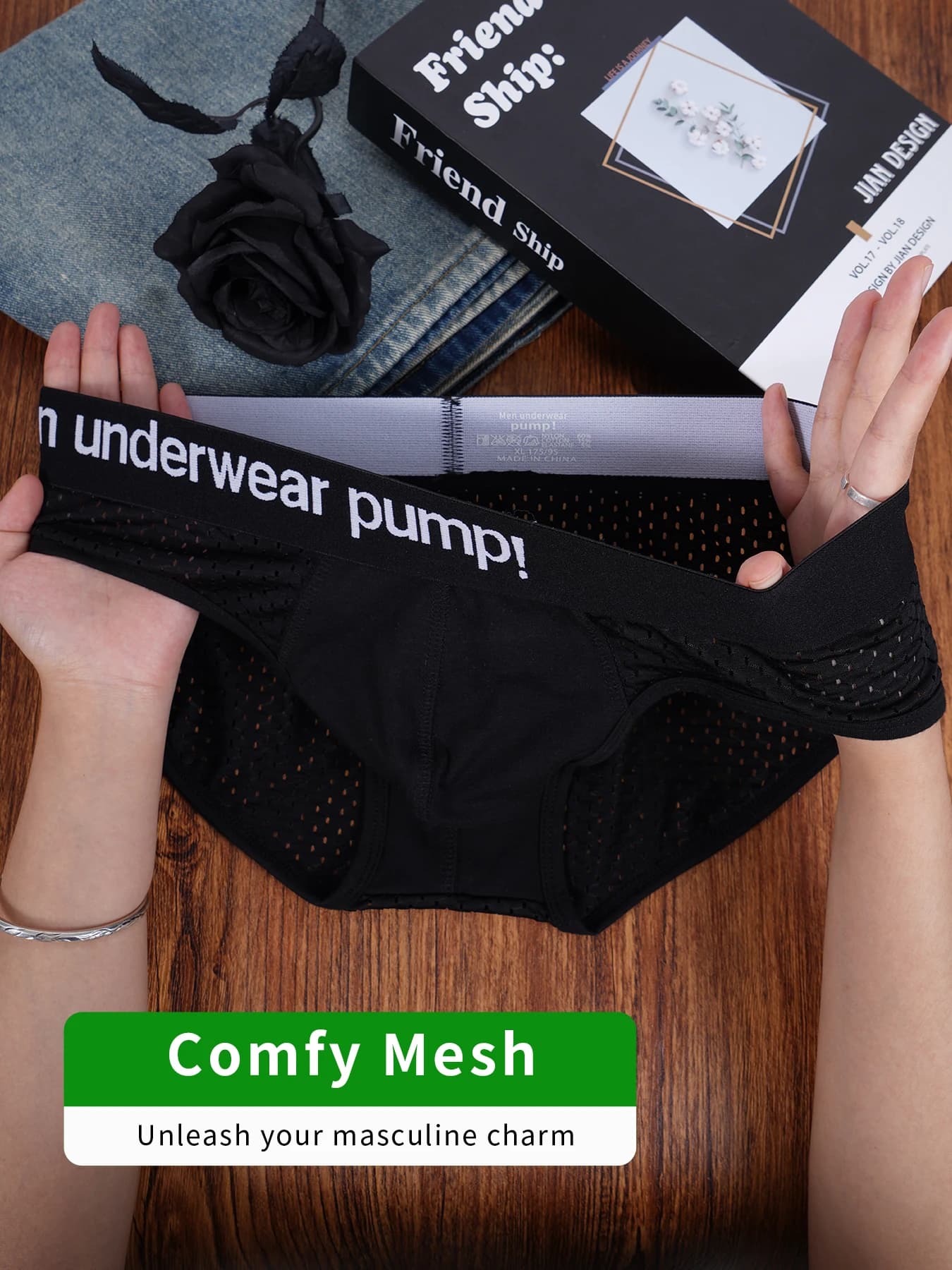 PUMP da uomo! Slip in rete con tasca a U convessa, elastico in vita, traspirante, ad asciugatura rapida, intimo sportivo