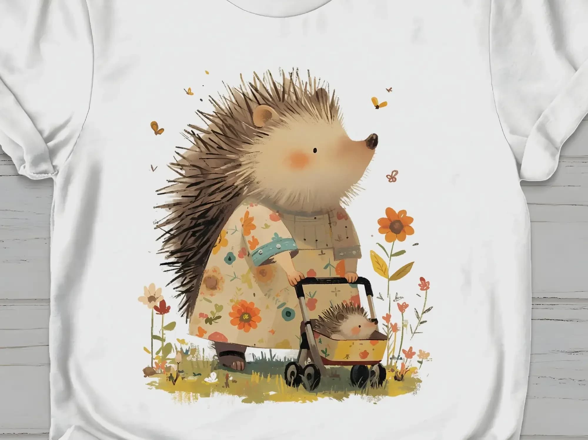 Maglietta con disegno di mamma cinghiale e cucciolo nel passeggino, abbigliamento per amanti degli animali, design carino per la festa della mamma