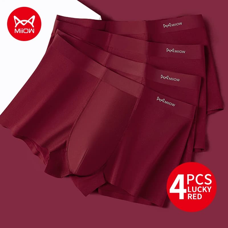 MiiOW 4 pezzi cotone autunno inverno uomo intimo fortunato rosso mutandine da uomo 7A antibatterico mutande da uomo taglie forti uomo boxer L-5XL