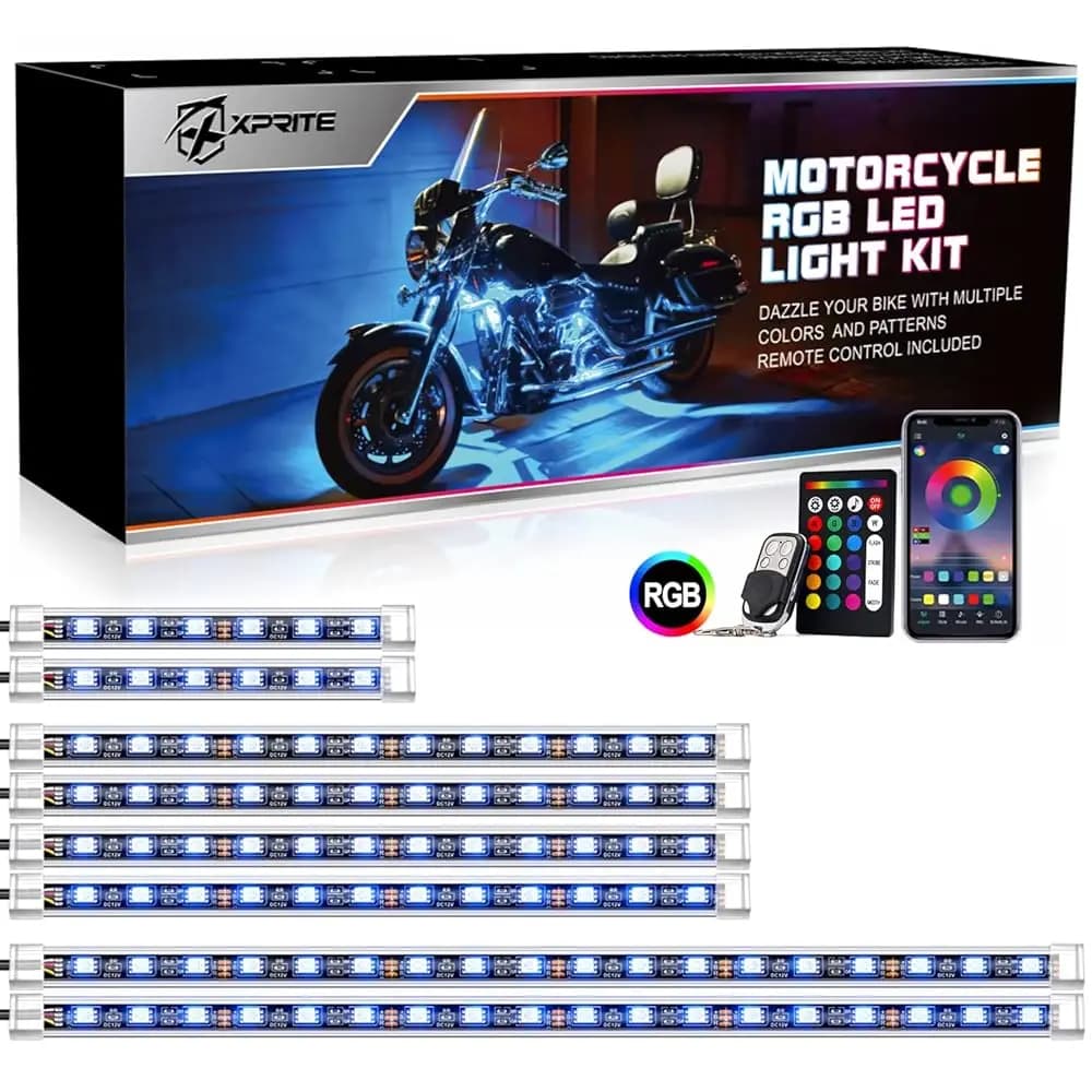 Kit Luci LED RGB per Auto e Moto Ailexpress, Impermeabile con Telecomando Wireless, Strisce Luminose Neon Sottoscocca, Luce Freno Rossa