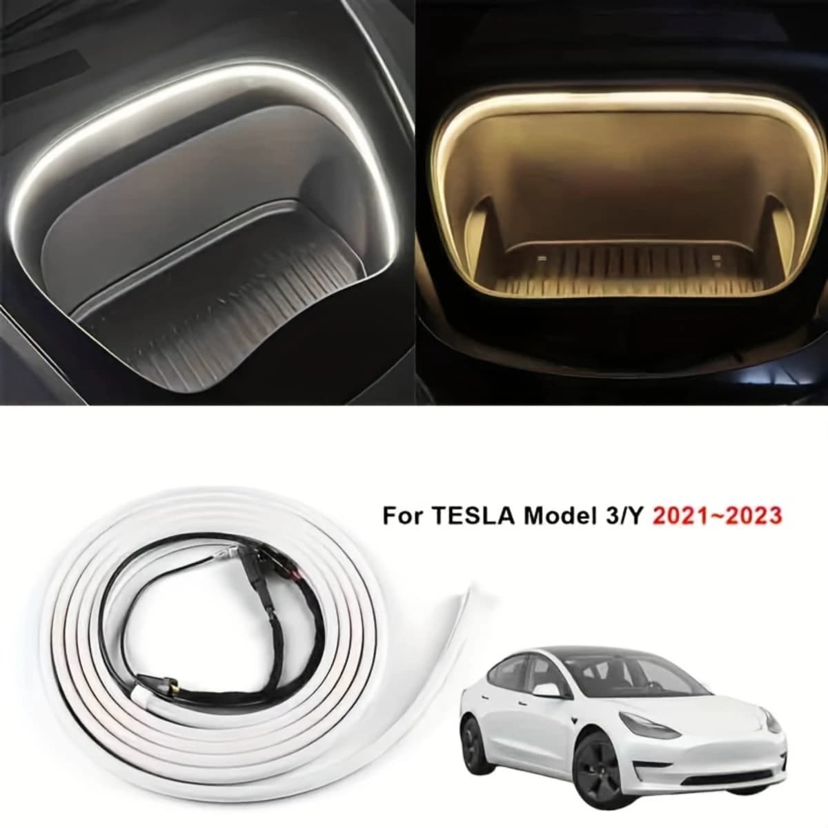 1 Pezzo di Striscia LED per Illuminazione Ambientale del Bagagliaio Anteriore Adatta per Tesla Model 3/Y Bianco Brillante/Bianco Caldo 2,6m Plug-And-Play Facile Installazione 12V