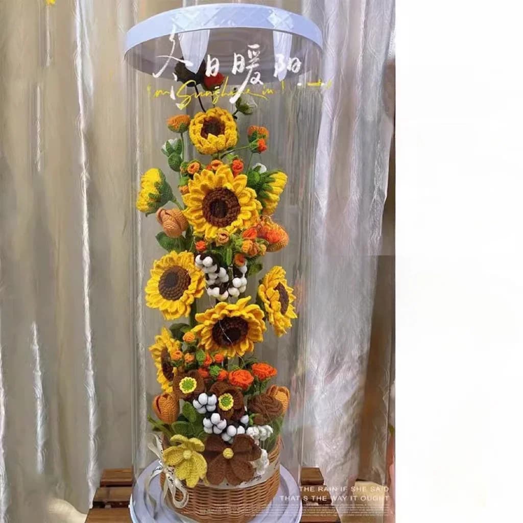 Caldo sole invernale, secchiello per abbraccio di girasole, fatto a mano, in lana, a quattro fili, per abbraccio al latte, bouquet fai da te, bambola all'uncinetto
