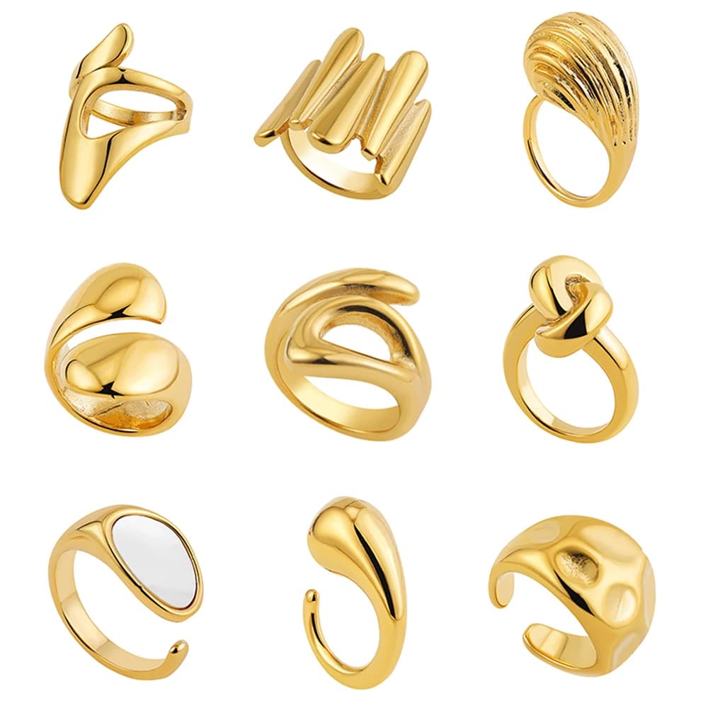 Anelli Vintage Geometrici Irregolari Placcati Oro, Anelli Chunky in Acciaio Inossidabile Liscio a Cupola, Gioielli di Design per Feste e Regali