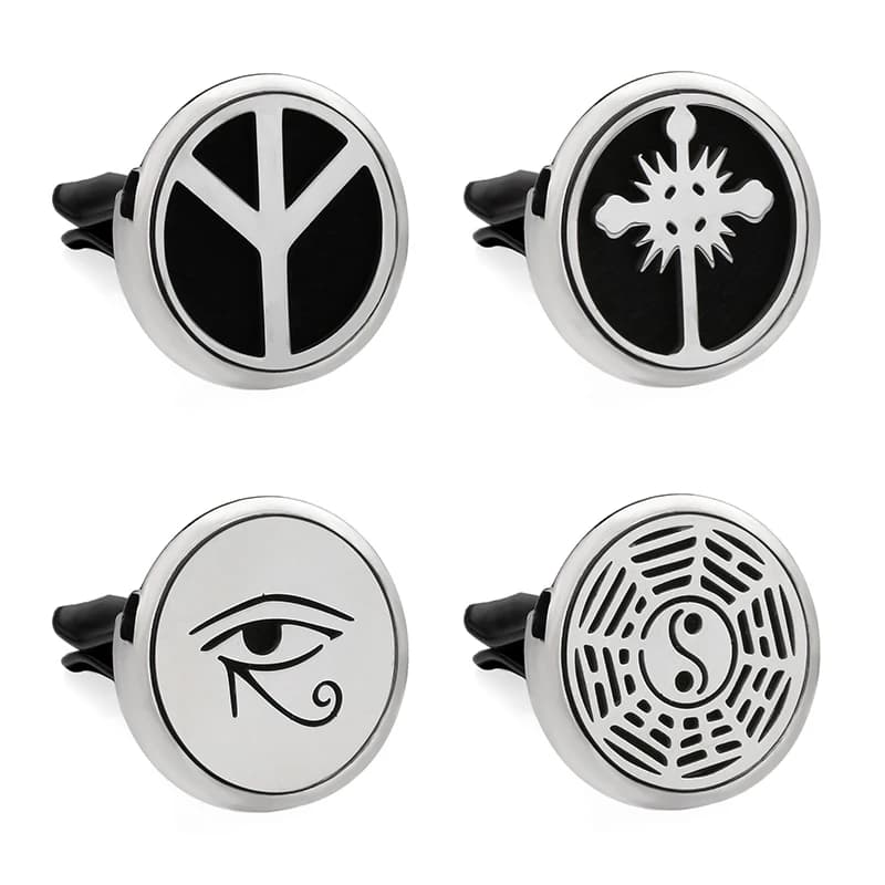 Cross Evil Eye Peace Logo Hollow Aromatherapy Scent Diffuser for Car Stainless Steel 30mm Deodorant Measuring for Car Clips