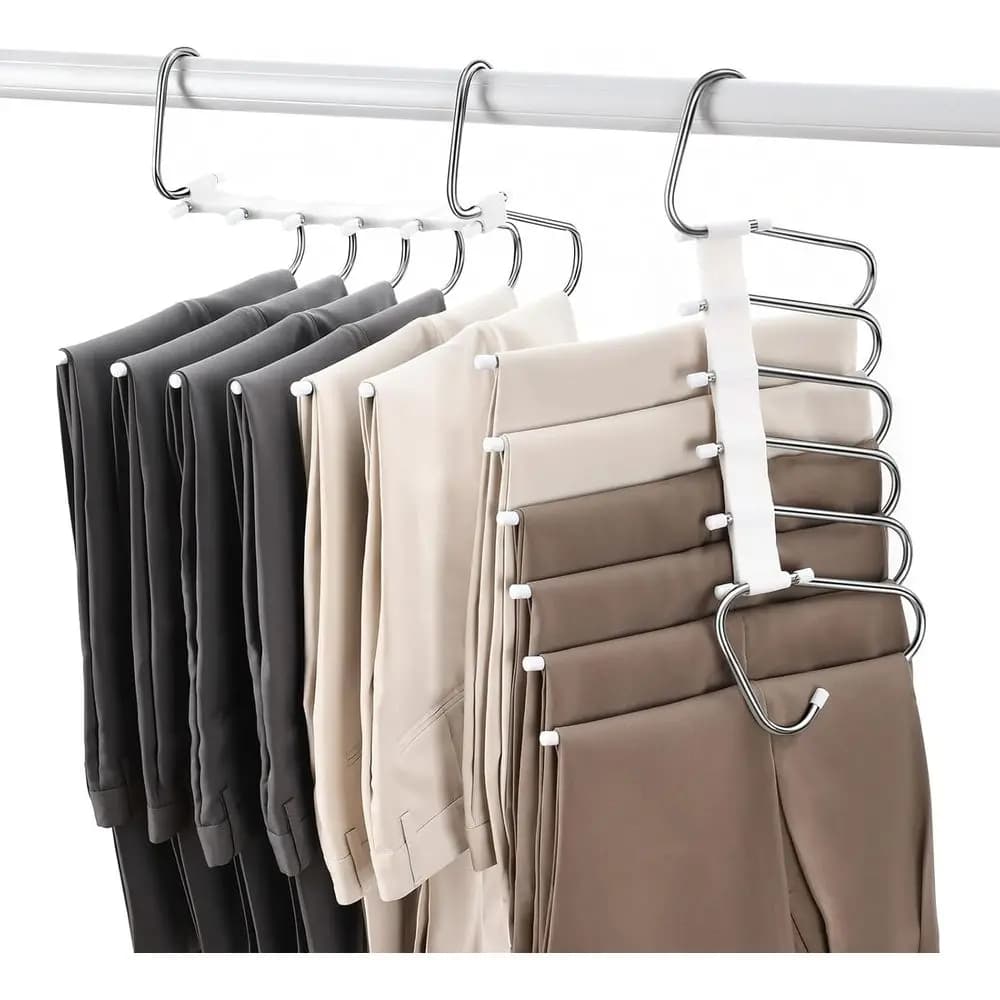 Upgraded Collapsible Pants Hangers Space Saving, 6 Layers Clothes Rack, Stainless Steel Multifunctional Closet Organizer, Non Sl