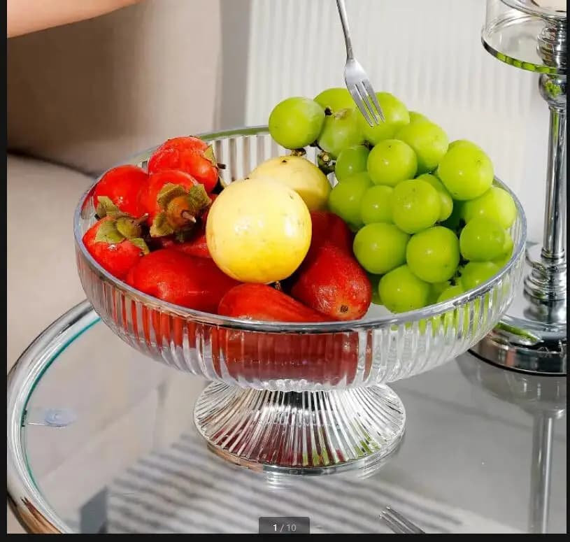 Piatto da frutta rotondo in acrilico Vassoio per caramelle Snack Ciotola secca Torta con piede alto Piatti da dessert Insalata rinfrescante