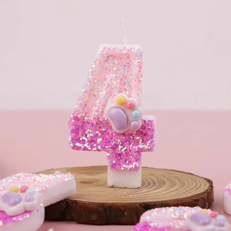 Cute Pink Paw Number Cake Candles Cake Topper for Kids Boy Girl Happy Birthday Party Cake Decoration Dog Cat Theme Party Favors