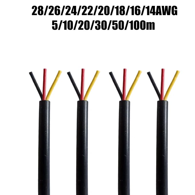 Cavo Elettrico a 3 Conduttori con Guaina 26 24 22 20 18 16 14 AWG 5/10/20/30/50/100m, Prolunga per LED, Altoparlanti e Strisce LED