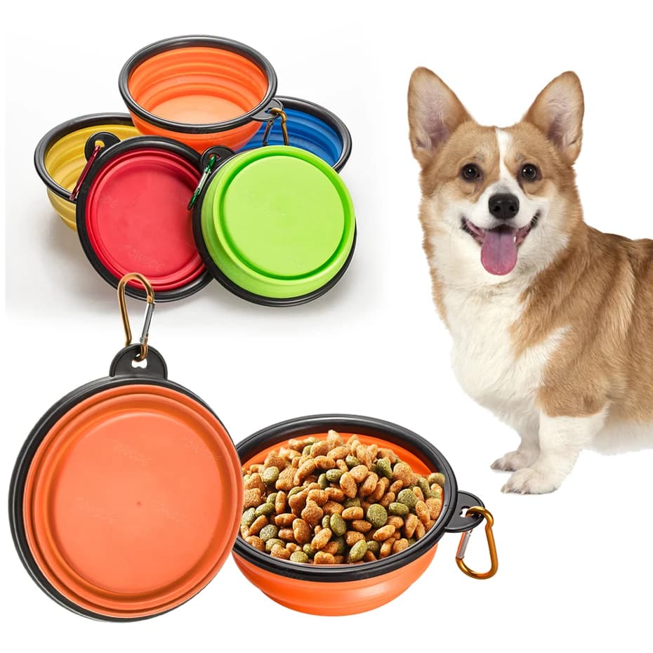 1PC 350ml Soft Silicone Pet Dog Bowl Folding Travel For Portable Collapsible Food Water Feeding Hanging Storage Odorless