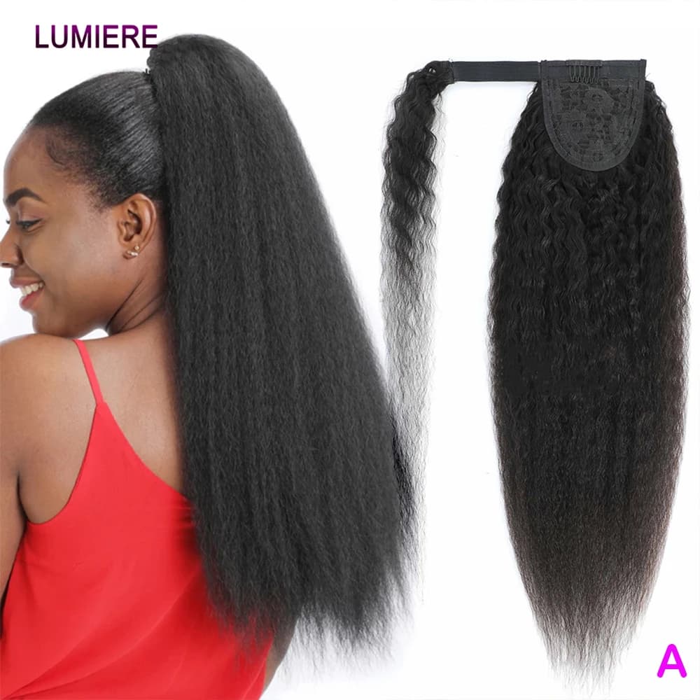 Horsetail Liscia Kinky Yaki in Human Hair Painted, with Wrap Clip, Natural Black Color, 8-24 Inches