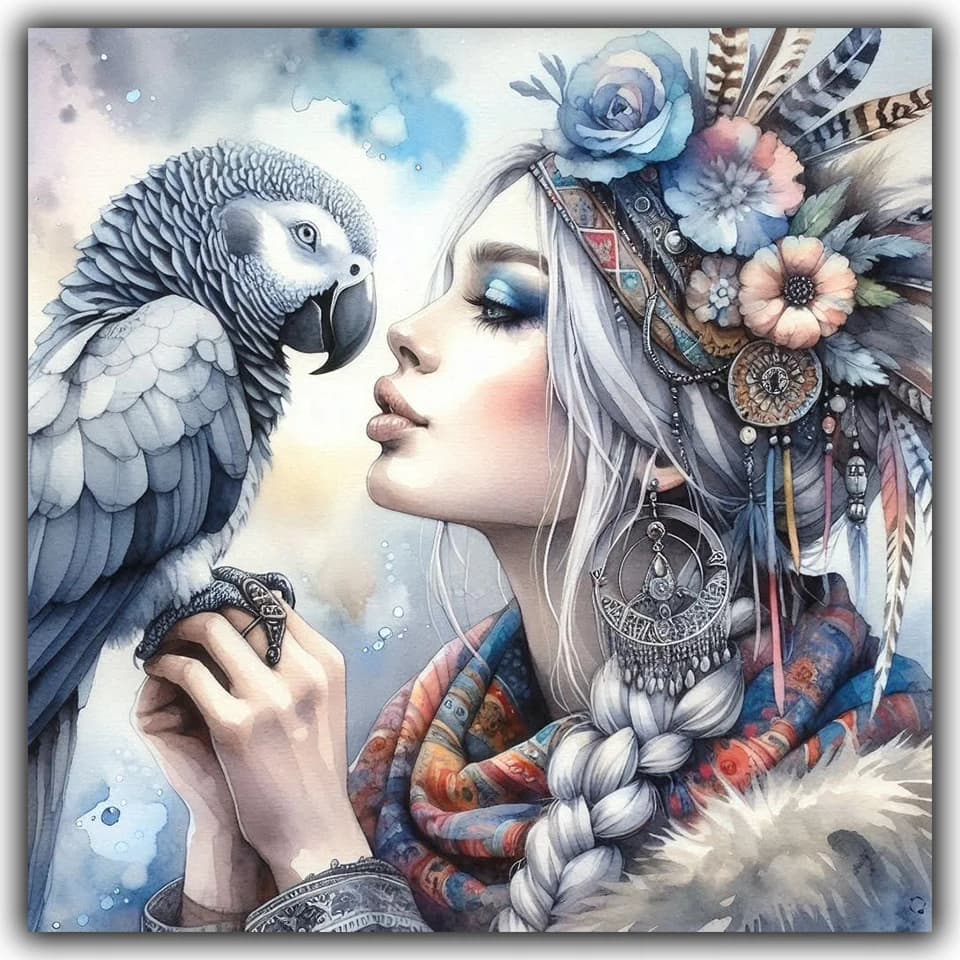 Diamond Painting woman and parrot Full Diamond Embroidery Feathers Mosaic Flowers Rose Cross Stitch Kits For Interior Decoration