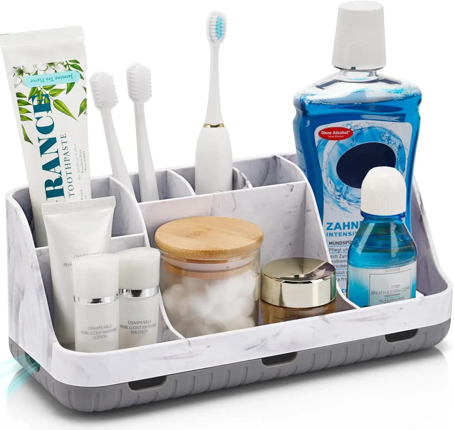 Organizer da Bagno in Marmo - Portaspazzolino Elettrico e Dentifricio per Bambini con 7 Scomparti Rimovibili