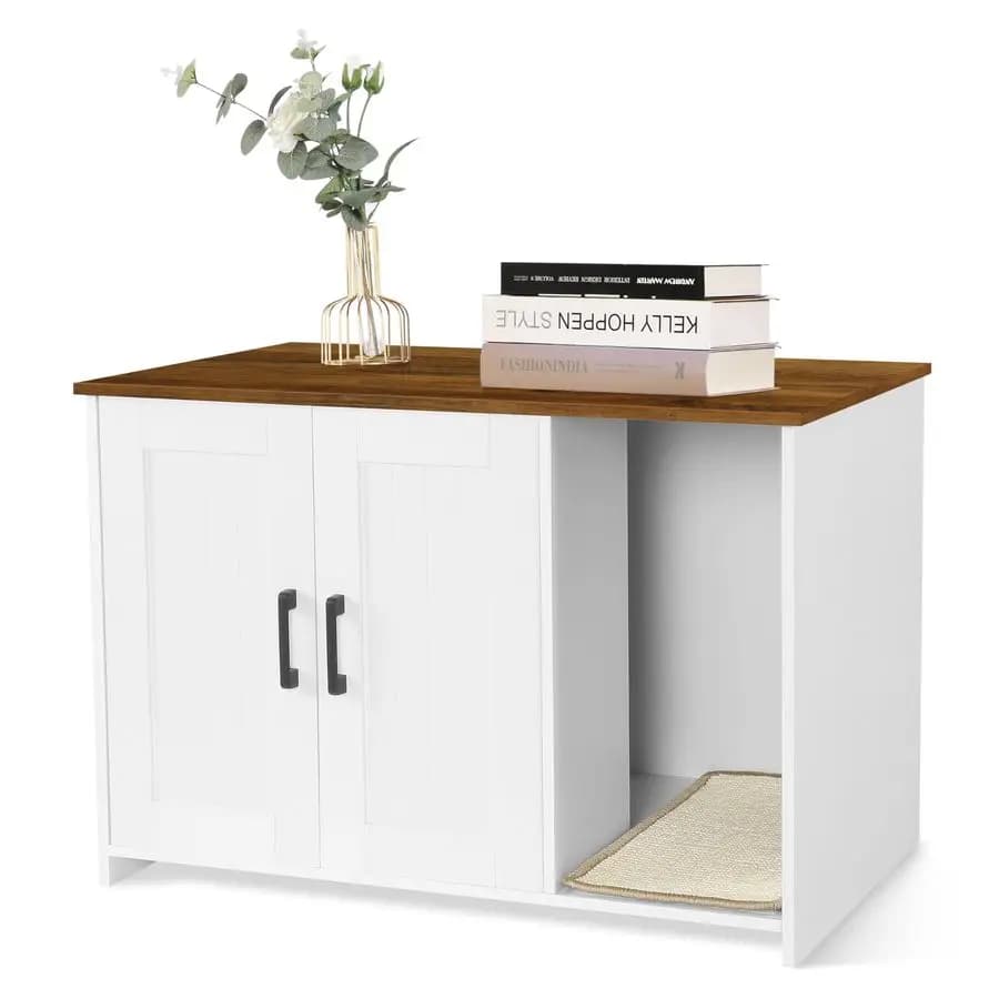 Mobiletto per lettiera, lettiera per gatti nascosta, con tappetino per grattare, toilette per gatti in legno da interno, 31,5 L x 19,7 L x 21,7 H