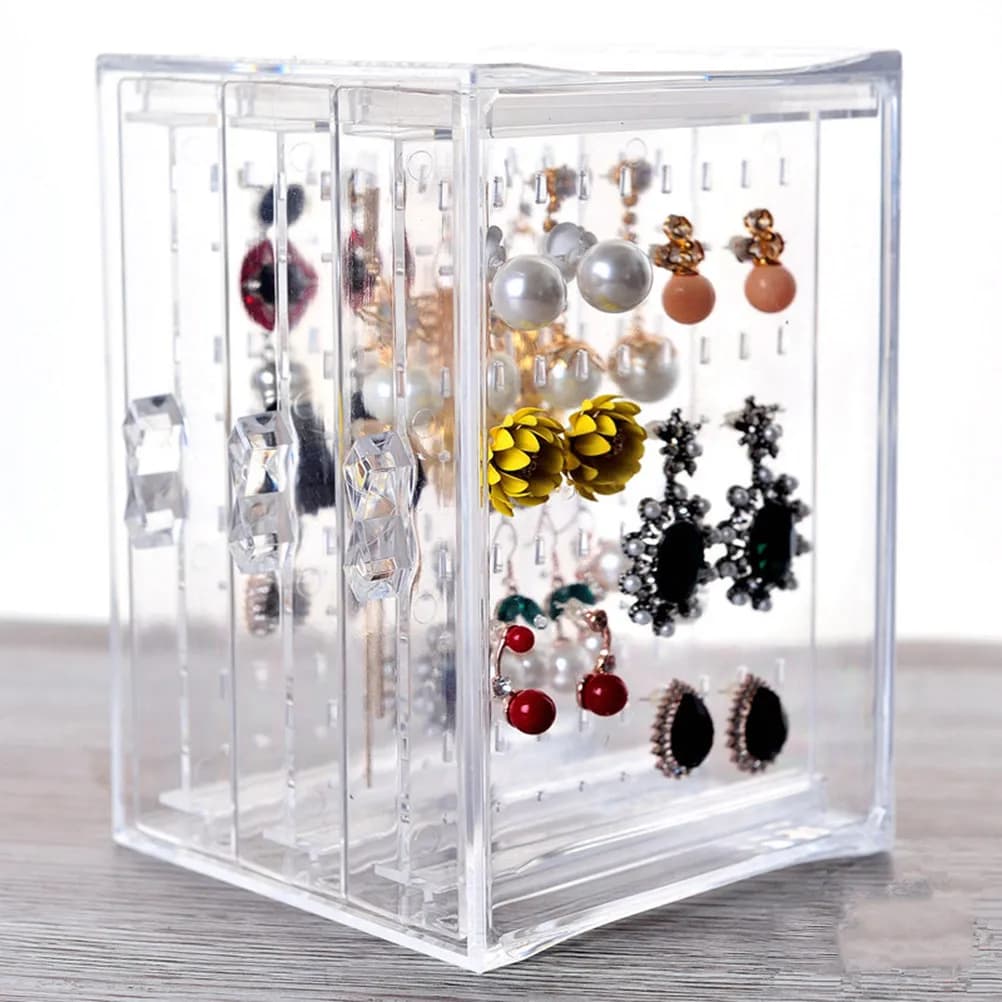 Acrylic Earring Organizer Storage Box Display Stand Holder for Jewelry with 3 Foldable Panels 13x14x18.5cm Jewelry