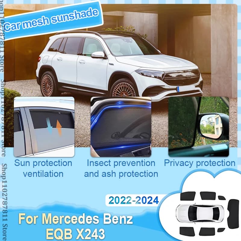 Parasole magnetico per auto per Mercedes Benz EQB X243 2022-2024 Tenda per parabrezza anteriore Finestrino laterale Tenda a rete Protezione per auto