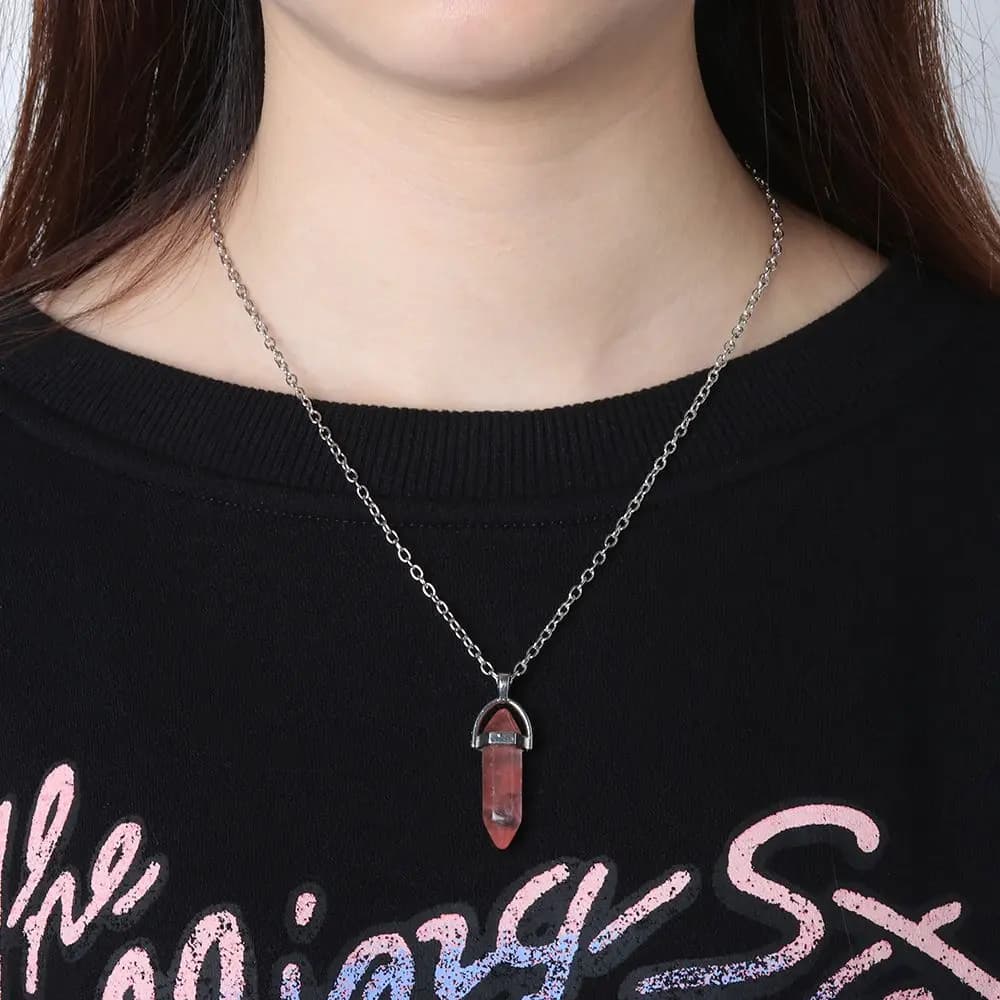 Punto placcato argento Pendolo Chakra Catena al quarzo Ciondolo in pietra Accessori per gioielli Cristallo naturale