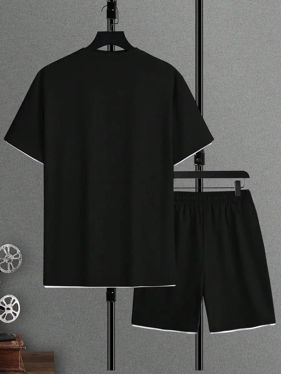 T-shirt da uomo a girocollo a maniche corte e pantaloncini con coulisse in vita, set casual in due pezzi