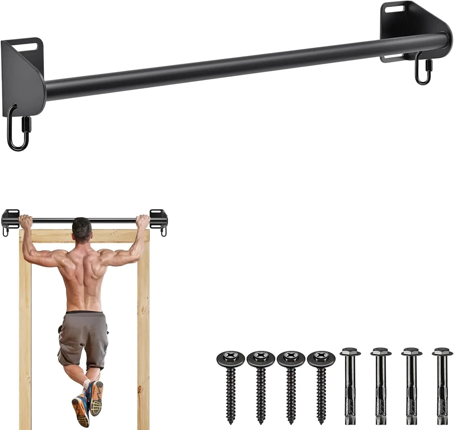 Barra per trazioni montata a parete, barra per trazioni per impieghi gravosi per porta, attrezzatura per allenamento multifunzionale in palestra per la casa con fascia di resistenza Ho