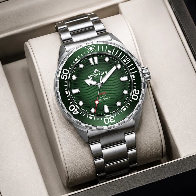 NORTH EDGE TRITON 316L Stainless Solar-Powered Diving Watch Luxury Quartz Watches For Men 300M Waterproof 180+ Day Power 2026New
