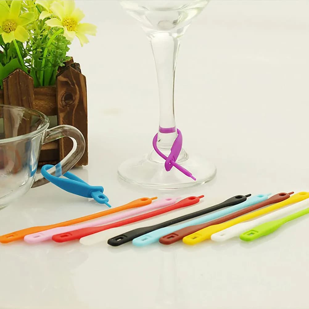 12 Pezzi Etichette in Silicone per Bicchieri da Vino, Strisce Identificative per Eventi Sociali, Pub, Ristoranti, Cene, Facile Riconoscimento, Eleganti