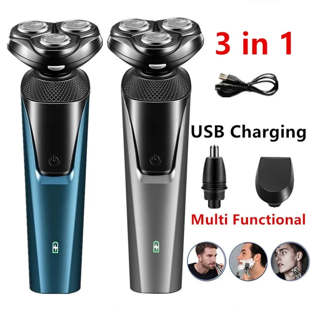 Rasoio Elettrico per Barba, Naso e Orecchie, Impermeabile, con Testina Pop-Up, per Uso a Secco e Bagnato, Senza Fili