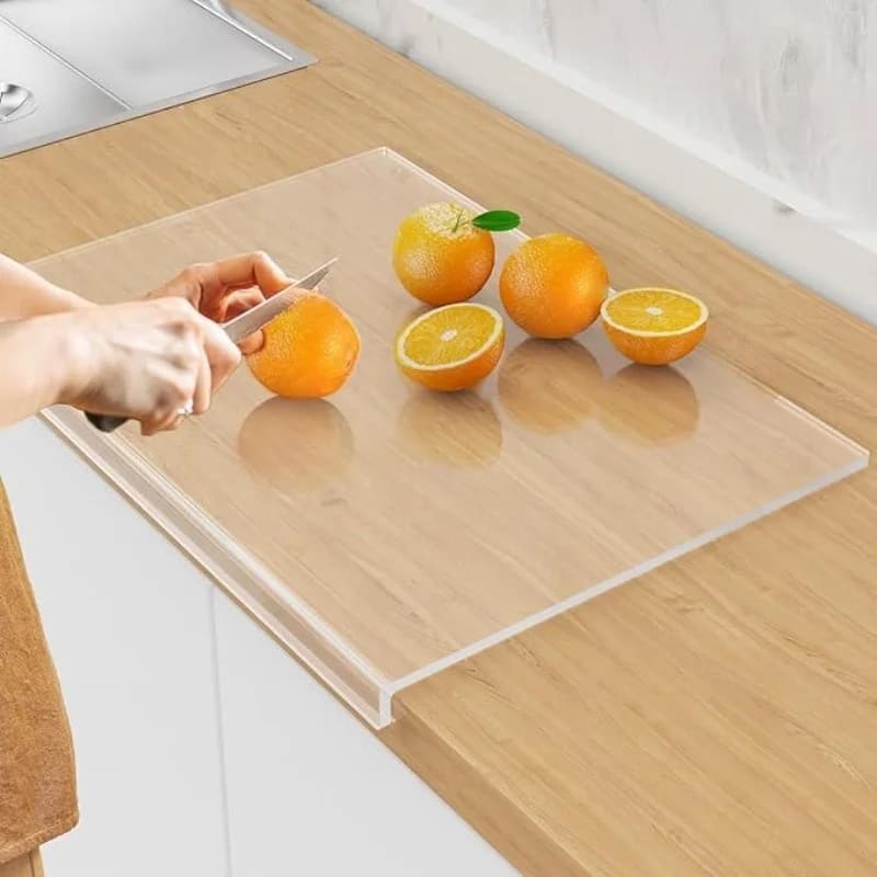 WXCOO Acrylic Cutting Board with Counter Lip Clear Cutting Board for Kitchen Countertop Perfect for Meat Fruit Bread Cut Board