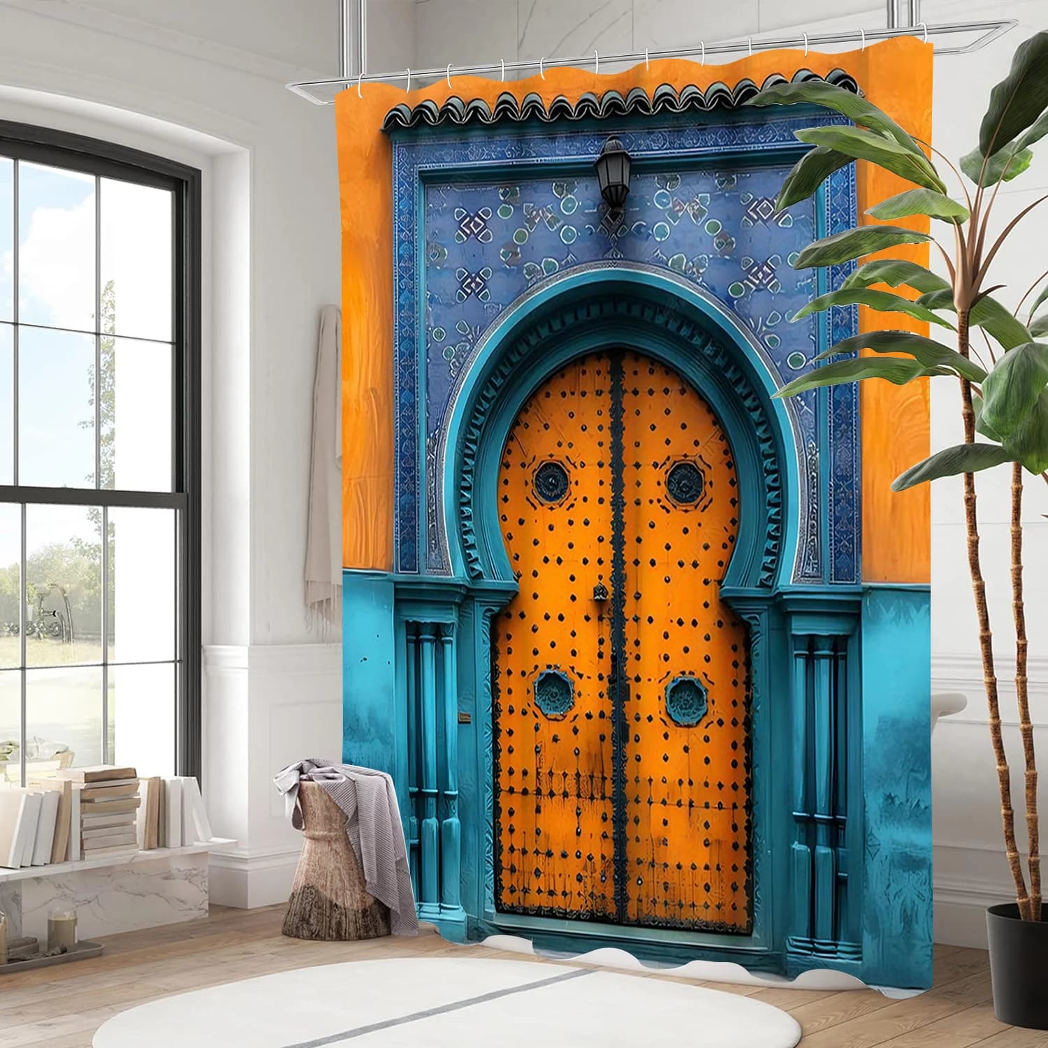 Floral Door pattern shower curtain, bathroom shower waterproof curtain with 12 hooks, fish shaped home decoration, free delivery