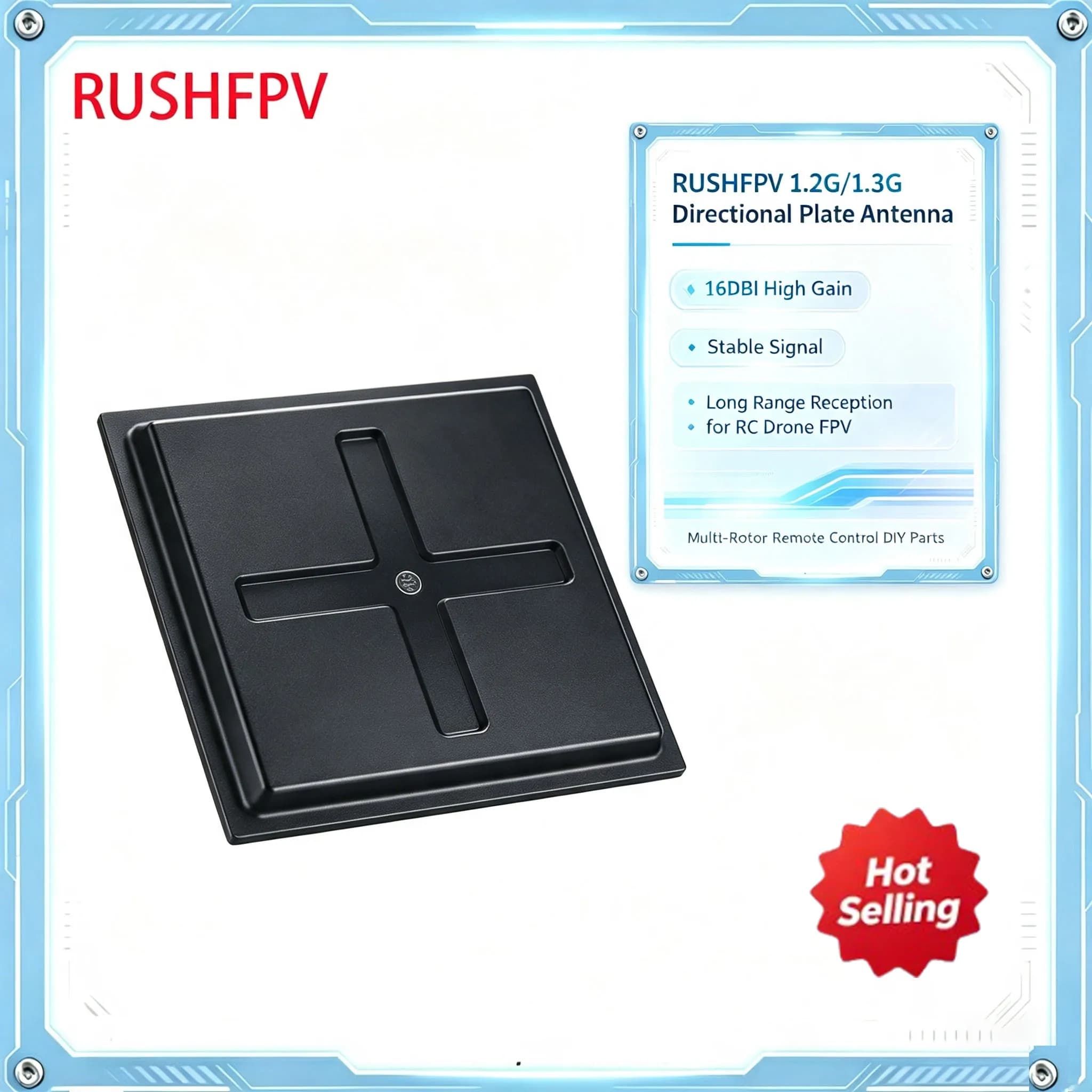 RUSHFPV 1.2G1.3G 16DBI Directional Plate Receiver Antenna For Remote Control Multi‑Rotor Quadcopter Drone DIY Replacement Parts