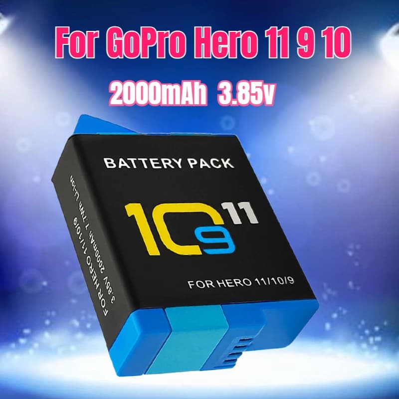 3.85 V 2000 mAh Full Decode for GoPro Hero 10 for GoPro Hero 9 for Go Pro 10 Hero 11 Sports Cameras