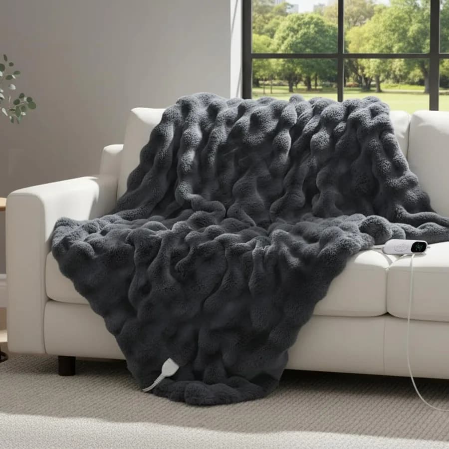 Coperta elettrica in finta pelliccia di coniglio oversize 51"x75" coperta riscaldata singola 6 calore e timer automatico in peluche a pelo lungo e riscaldamento rapido M