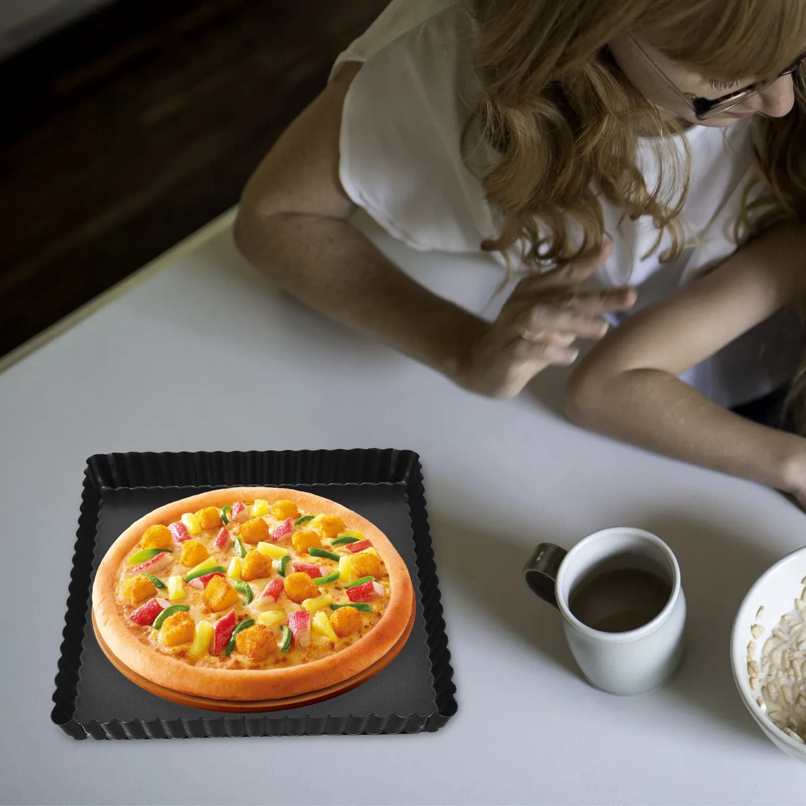 Non-Stick Pizza Pan Removable Bottom Square Carbon Steel Baking Tray Homemade Pizza Cake Pie Cheesecake Mold Oven Baking Tray