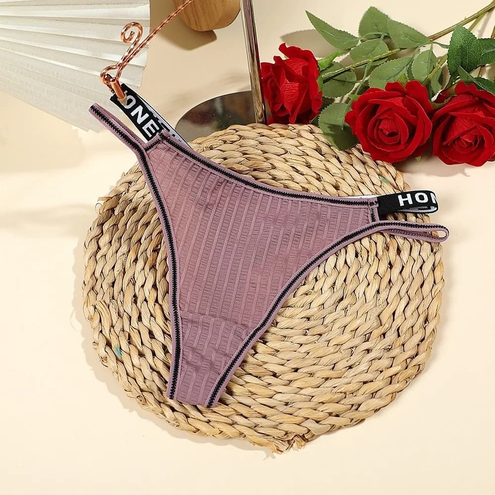 Fashion Cotton Crotch Strappy Thongs Solid Color Underpants Low Waist Briefs Traceless T-back Panties Underwear
