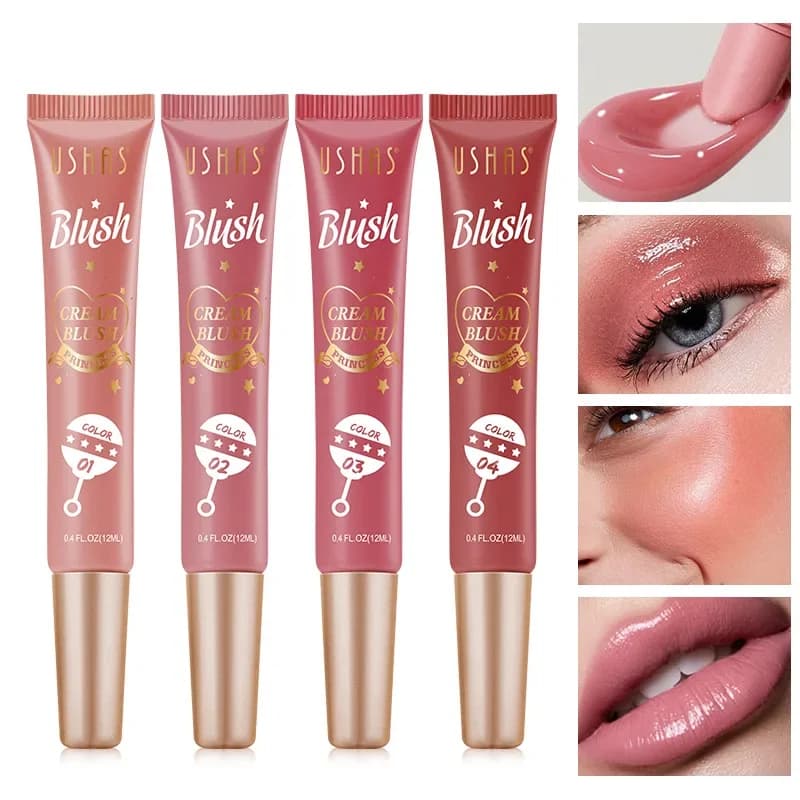 USHAS Natural Liquid Blush Korean Cosmetics Multi-purpose Cream Rouge Long Lasting Watery Texture for Eyes Cheeks Lips Makeup