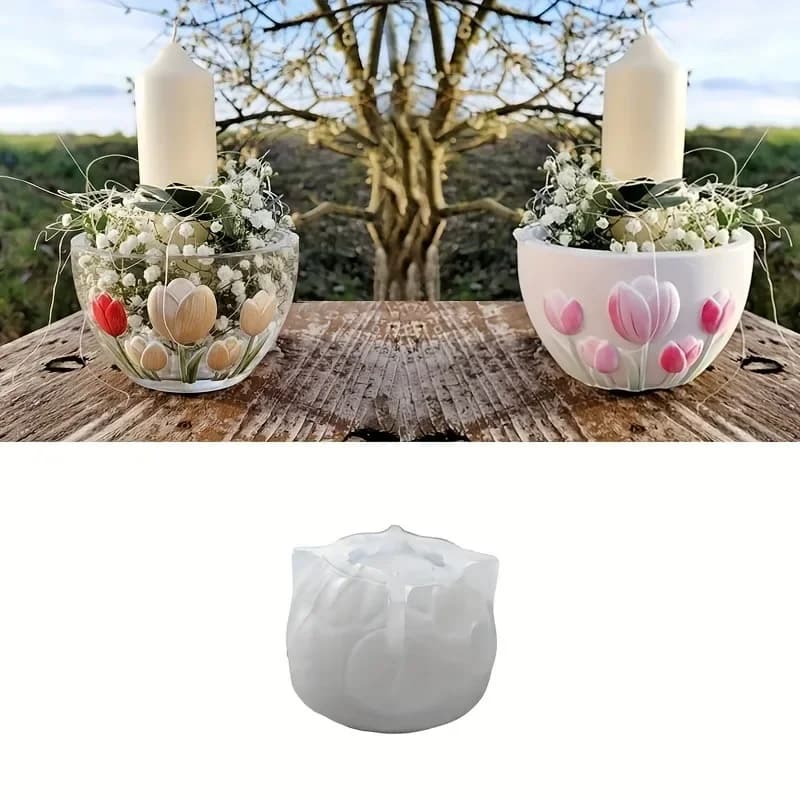 Stampo in Argilla con Motivo a Tulipano per Resina, Gesso, Candele, Vasi, Decorazione Casa, Atmosfera da Tavolo, Regalo Festivo