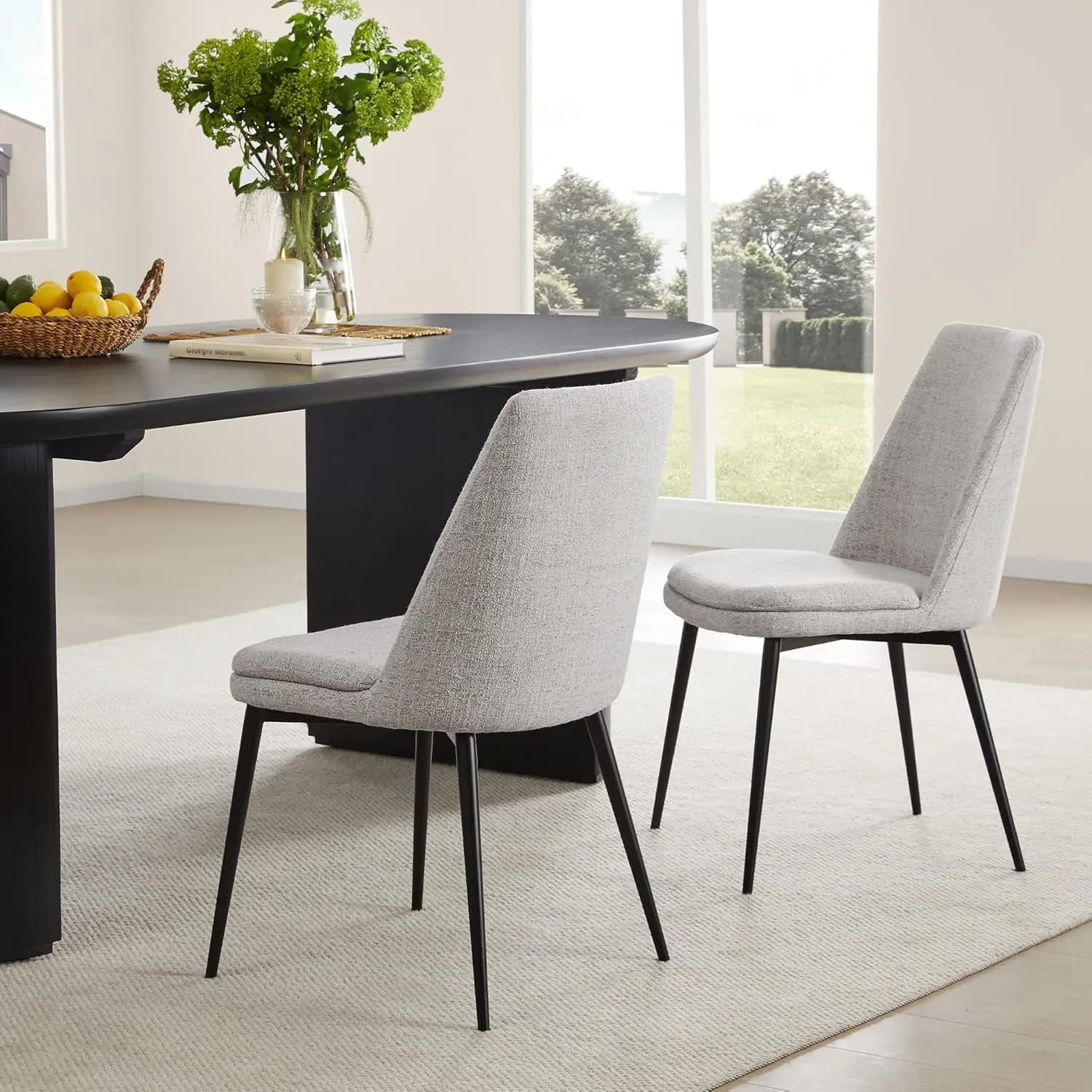 Sedia da Pranzo Imbottita Stile Mid-Century, Set di 2 Sedie Moderne in Tessuto con Gambe in Metallo, Bianco, Personalizzabile