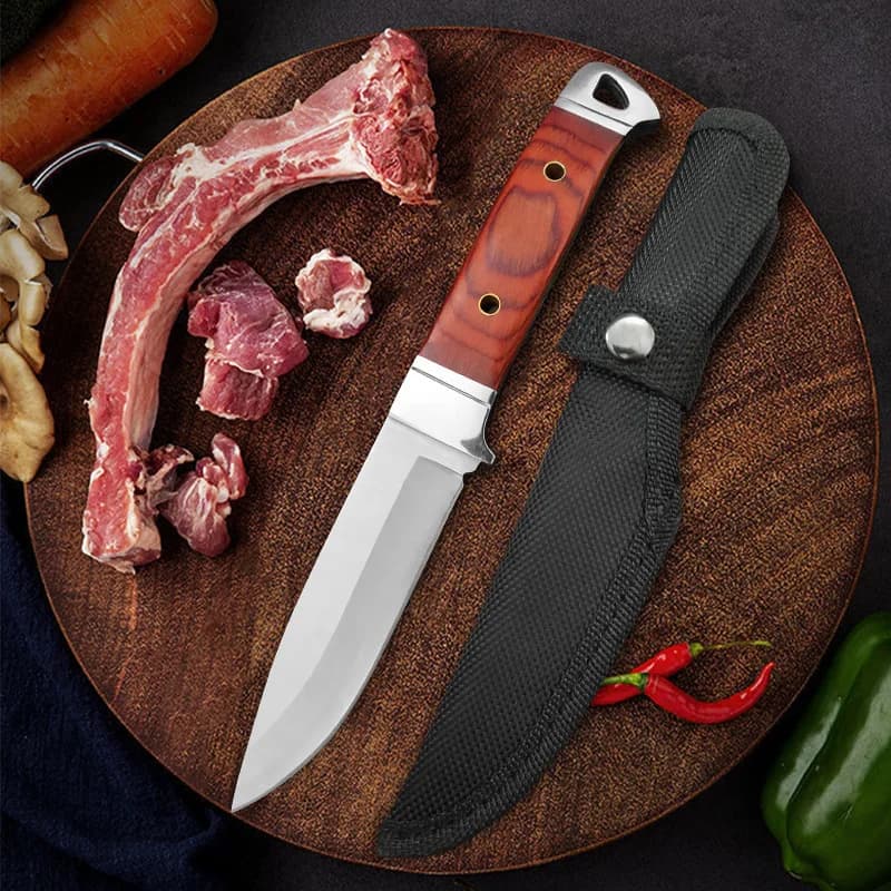 Coltello dritto anti-piccolo da campeggio esterno transfrontaliero, coltello da taglio per carne, piccolo coltello dritto, frutta da cucina in acciaio inossidabile