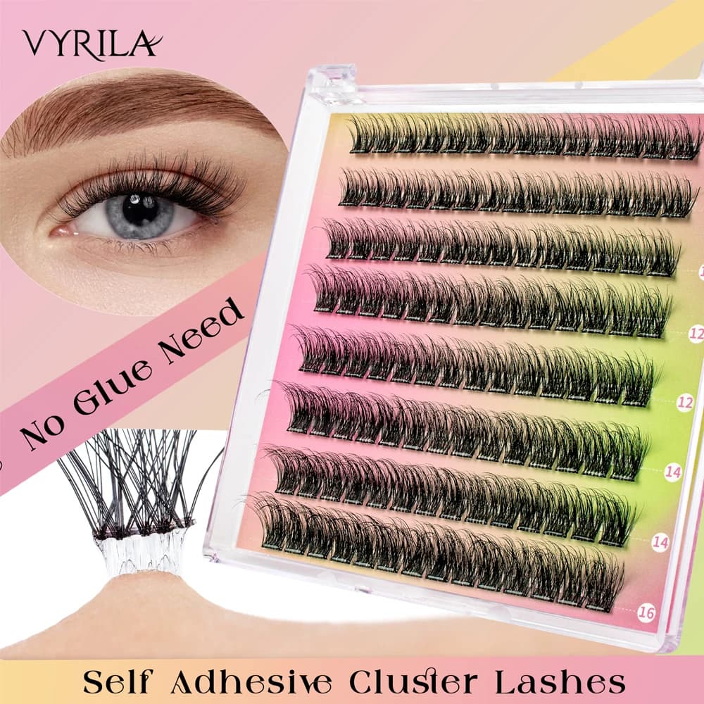 VYRILA NO Colla Necessita Cluster Autoadesivo FAI DA TE Individuale Estensione Delle Ciglia Pre Incollati Ciglia Morbide Naturali Strumenti di Trucco Cils