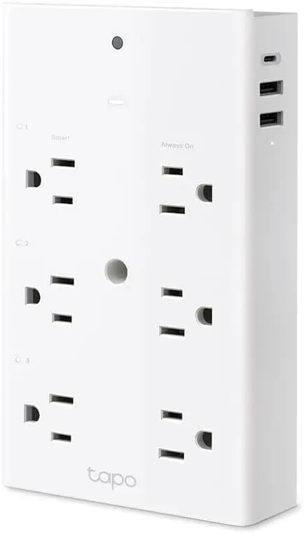 TP-Link Tapo Smart Plug Outlet Extender, Protezione da sovratensione, Ricarica rapida 18W, 3 Prese intelligenti individuali, 1x USB-C e 2x USB-A, Sm