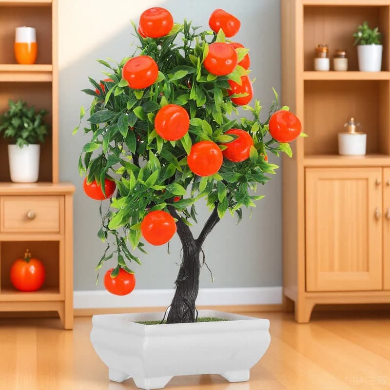 Realistic Artificial Orange Tree in Vase, Fin Plant for Living, Bedroom, Office, Decoration, Simulated Fruit Tree, Green Bonsai