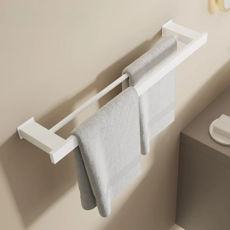 Portasciugamani in Lega di Alluminio Bianco, Minimalista, da Parete, Installazione Senza Foratura, Organizzatore per Bagno