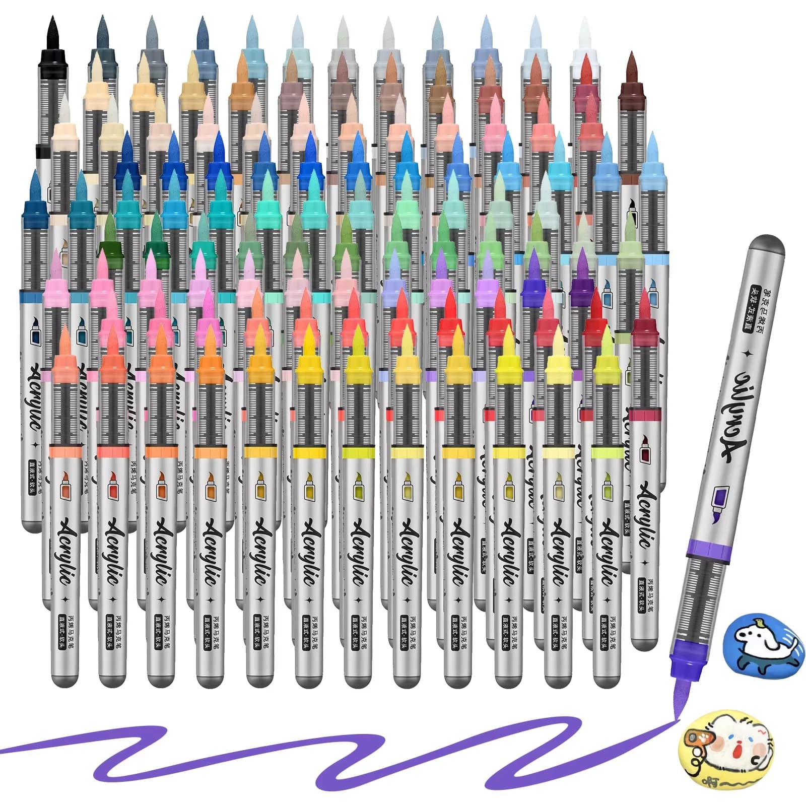 Pennarelli per vernice acrilica, set di 12 penne per vernice acrilica con punta a pennello con 9 serie di colori professionali per materiali fai da te e artistici