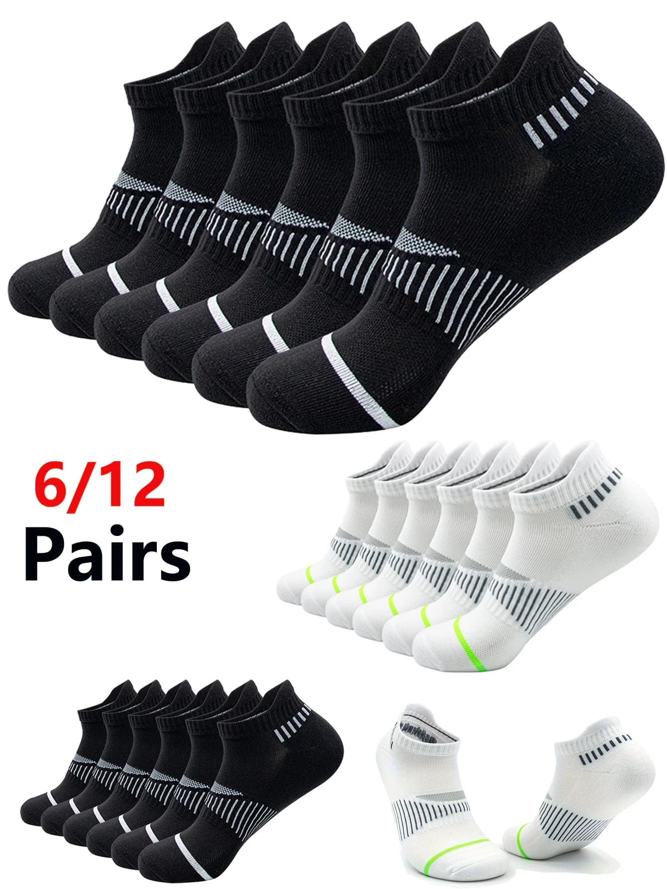 6/12 Pairs Classic White Crew Socks Unisex Design with Anti-slip & Breathable for Running Basketball and Outdoor Activities