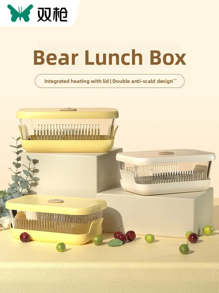 Contenitore per Alimenti Suncha Double Gun Bear in Vetro, Scaldabile nel Microonde, per Pranzo in Ufficio e Pasti da Asporto