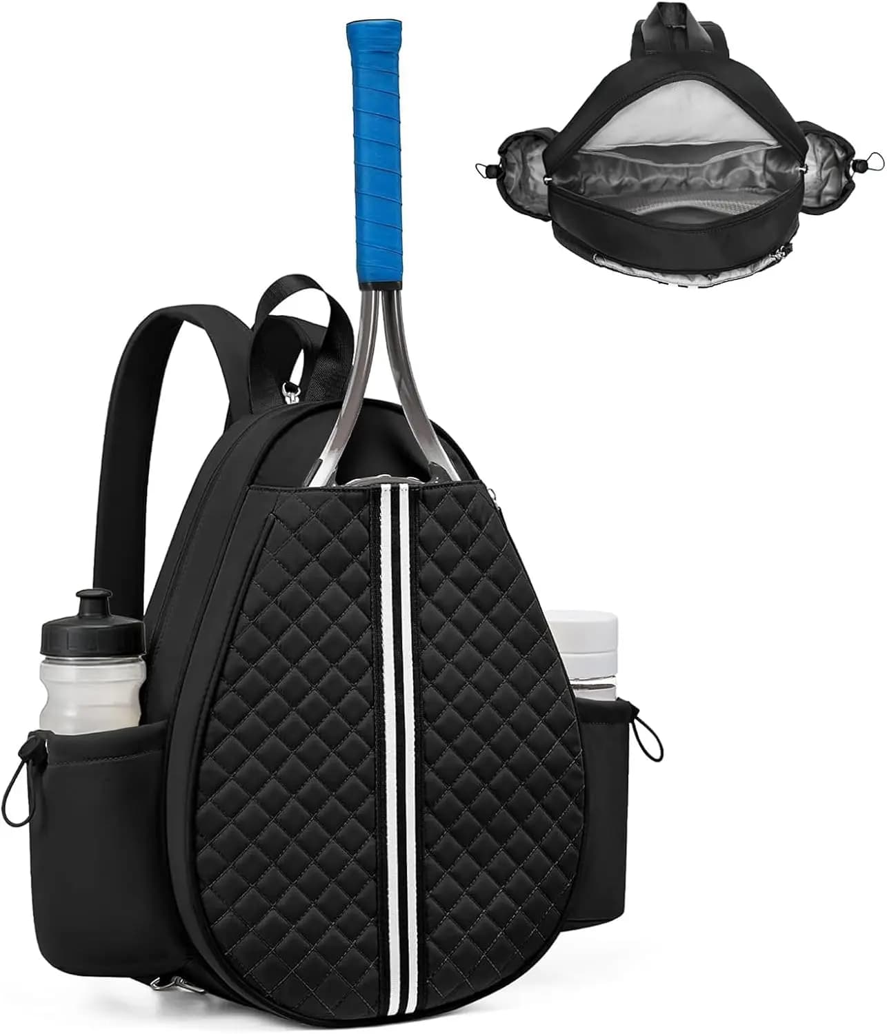 Borsa a tracolla trapuntata Garvee per tennis, pickleball, badminton, zaino a tracolla, borsa per racchette resistente all'acqua, adatta per racchette e accessori, per donna e uomo, nera