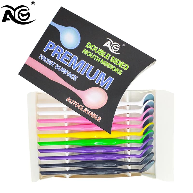 AG 10pcs/Box Oral Tooth Whitening Autoclavable Dental Double Sided Mouth Mirrors Surface Exam Reflectors With Handle