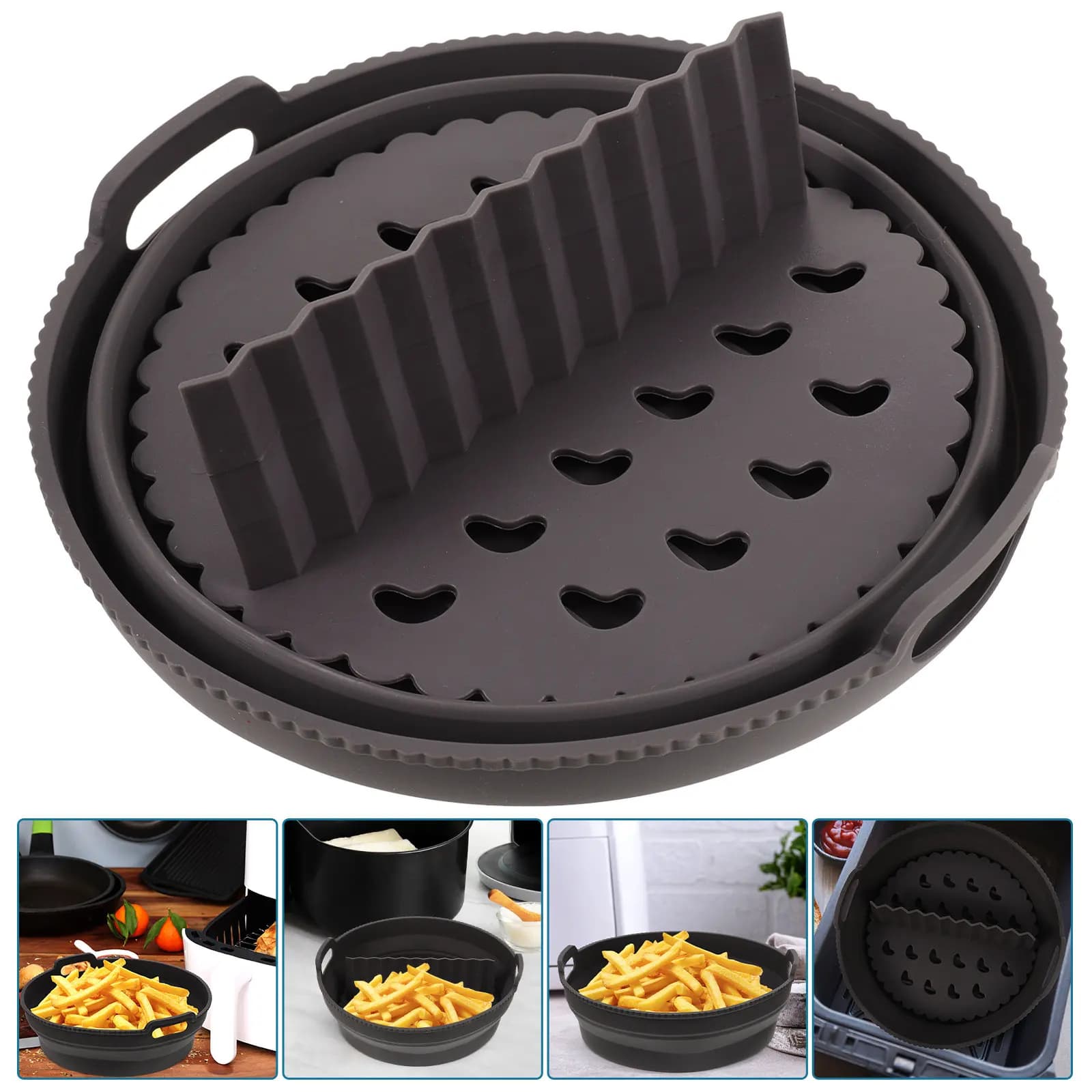 Set di 1 Tappetino Premium in Silicone Alimentare Riutilizzabile per Friggitrice ad Aria, Facile da Pulire, Pieghevole, per Pane, Panini, Ravioli e Cottura a Vapore