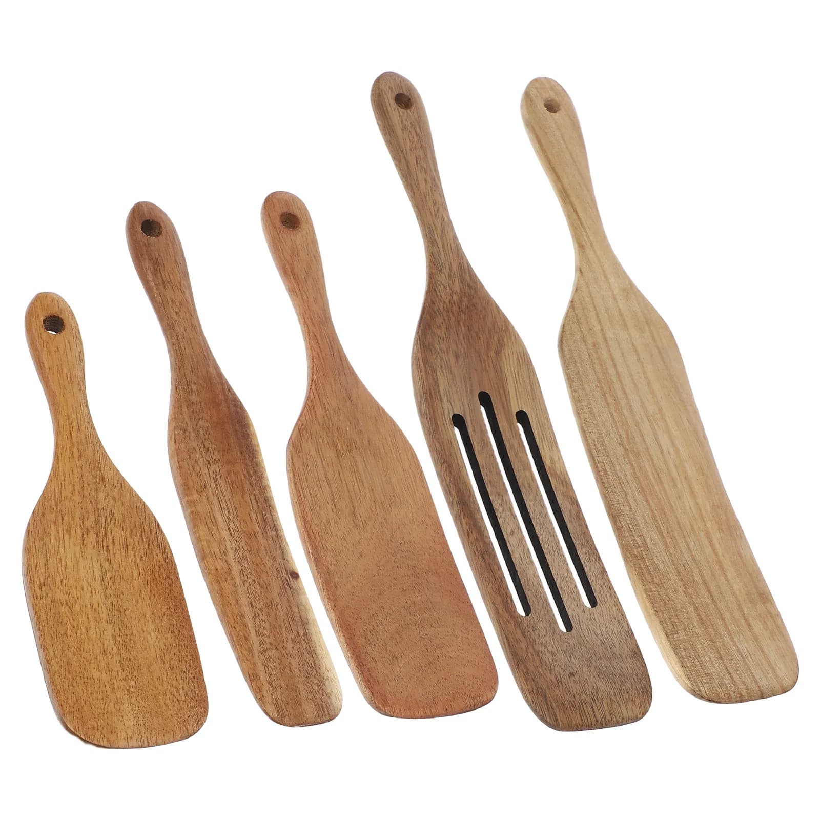 5Pcs Wooden Pizza Spatula Set Flat Slotted Wooden Turner Paddle for Baking Sourdough Pancakes Omelettes Frying Nonstick Cookware