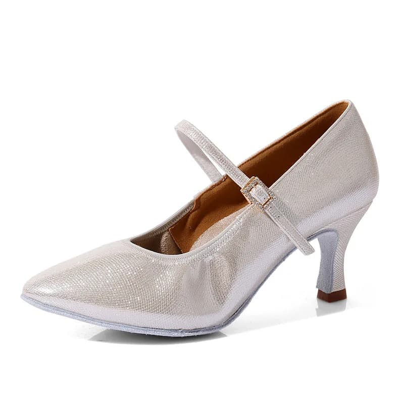 Scarpe da ballo da sala glitterate Suola scintillante in pelle scamosciata per interni 6,5 cm 7,5 cm 5,5 cm Scarpe da ballo latino con punta chiusa in oro argento