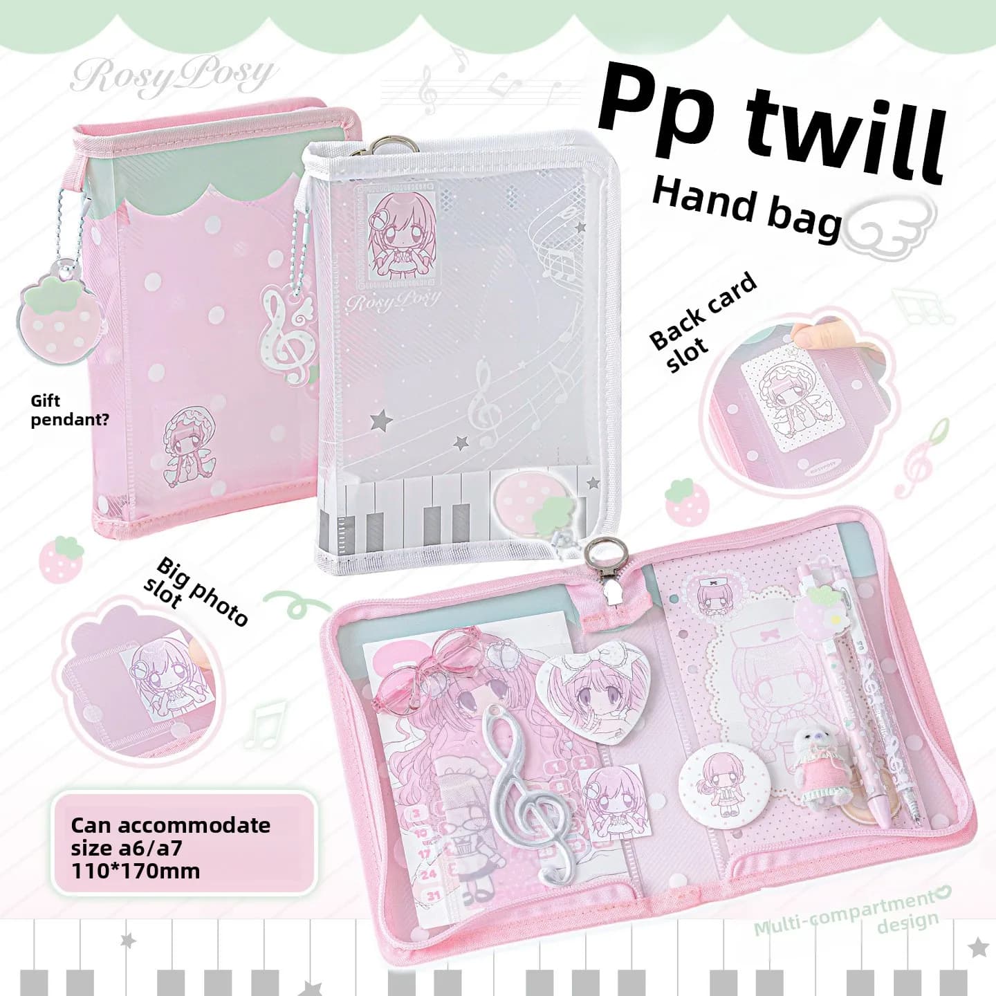 Korean Style Clear PP Zipper Folder Sticker Storage Bag - Cute Scrapbook Supplies Kit for Journaling Card Holder